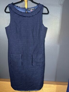 Karl Lagerfeld Navy Sleeveless Tweed Shift Dress size 8